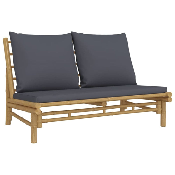 2 Piece Garden Lounge Set With Dark Grey Cushions Bamboo