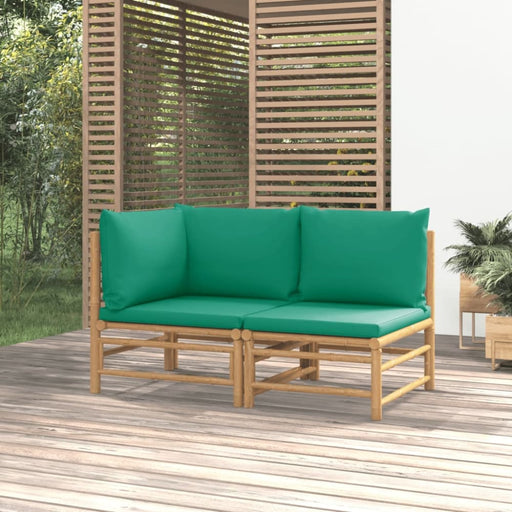 2 Piece Garden Lounge Set With Green Cushions Bamboo Tlxxko