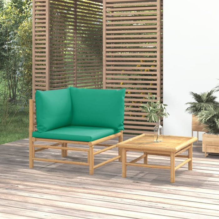 2 Piece Garden Lounge Set With Green Cushions Bamboo Tlxxkx