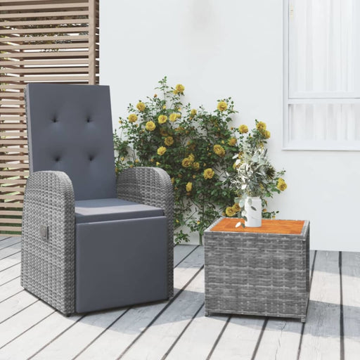 2 Piece Garden Lounge Set Grey Poly Rattan&solid Wood