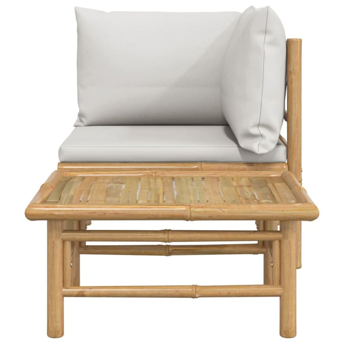 2 Piece Garden Lounge Set With Light Grey Cushions Bamboo