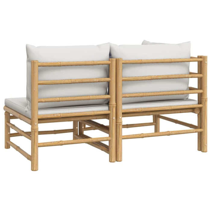 2 Piece Garden Lounge Set With Light Grey Cushions Bamboo