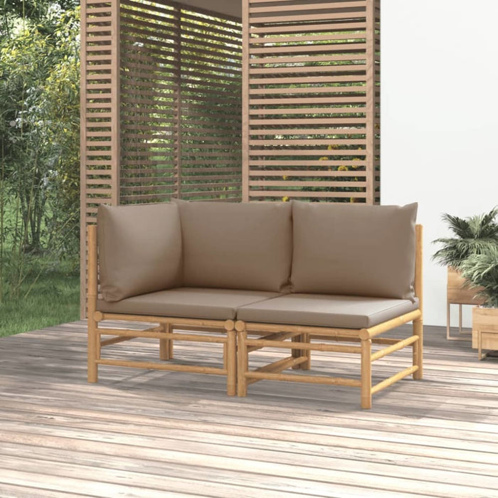 2 Piece Garden Lounge Set With Taupe Cushions Bamboo Tlxxna