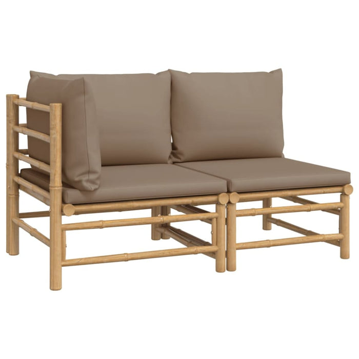 2 Piece Garden Lounge Set With Taupe Cushions Bamboo Tlxxna