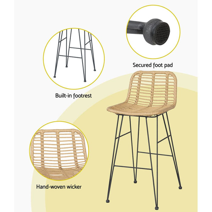 2-piece Outdoor Bar Stools Wicker Dining Chair Bistro Patio