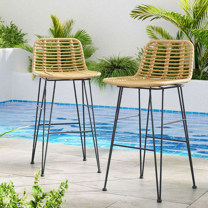 2-piece Outdoor Bar Stools Wicker Dining Chair Bistro Patio