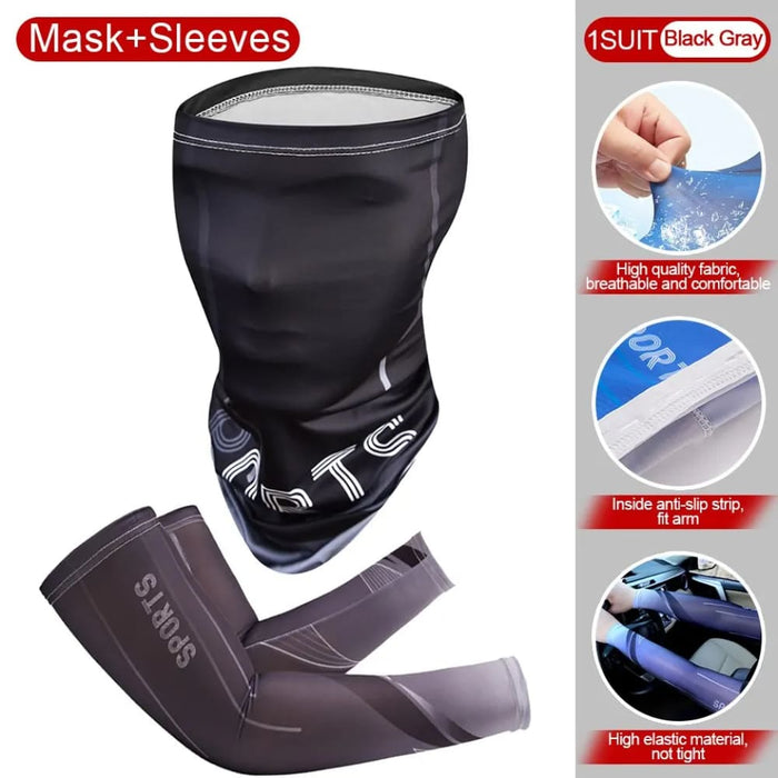 2 Piece Summer Arm Sleeve And Mask Set For Uv Protection