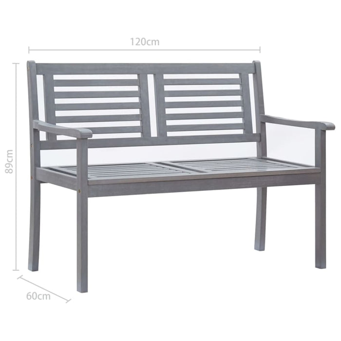 2-seater Garden Bench 120 Cm Grey Solid Eucalyptus Wood