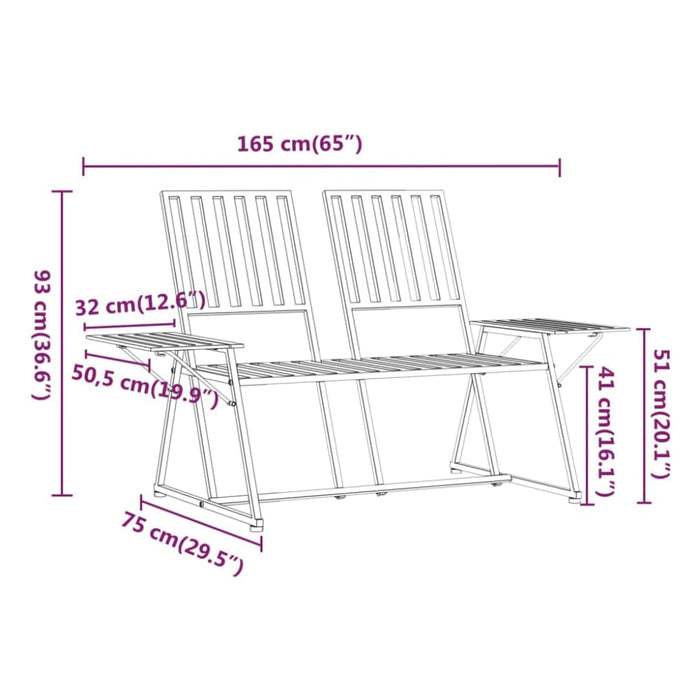 2-seater Garden Bench 165 Cm Black Steel Tonnok