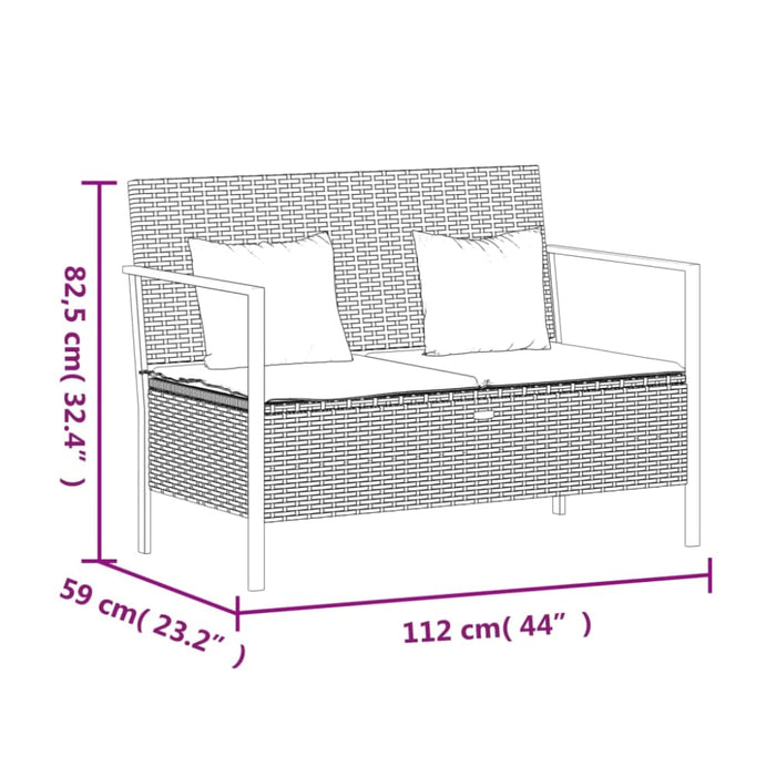 2-seater Garden Bench With Cushions Grey Poly Rattan Tlaooo