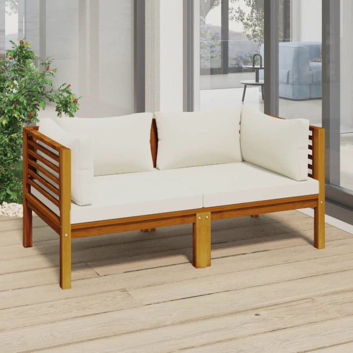 2-seater Garden Sofa With Cream Cushions Solid Wood Acacia