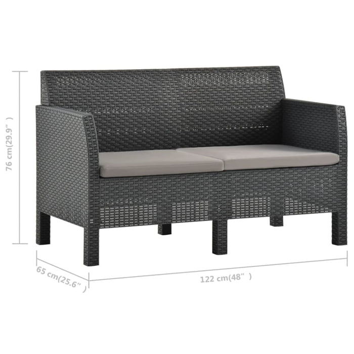 2-seater Garden Sofa With Cushions Anthracite Pp Rattan