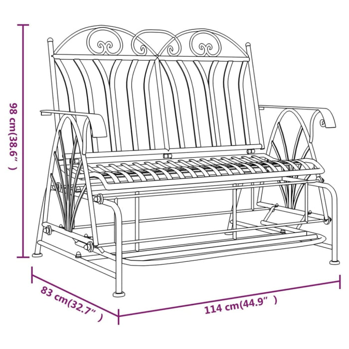 2-seater Glider Bench 114 Cm Black Steel Tonntt