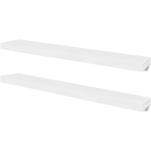 2 White Mdf Floating Wall Display Shelves Book Dvd Storage