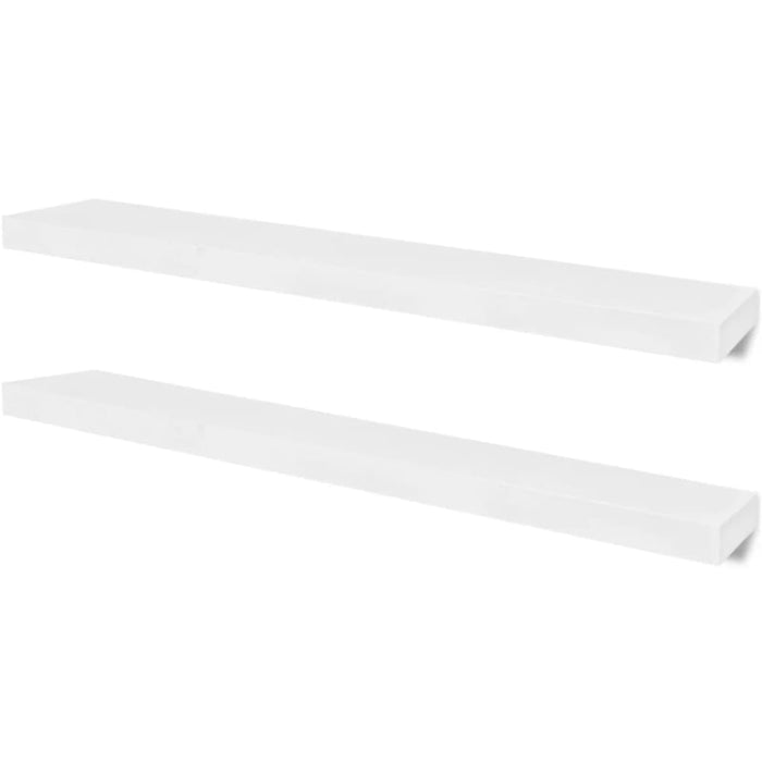 2 White Mdf Floating Wall Display Shelves Book Dvd Storage