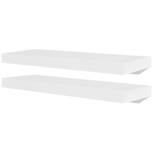 2 White Mdf Floating Wall Display Shelves Book Dvd Storage