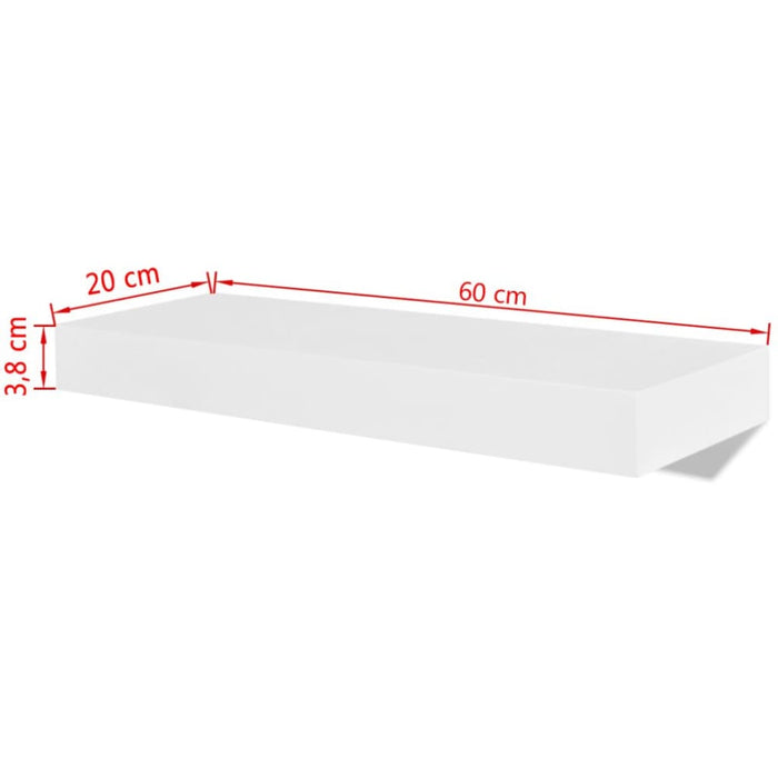 2 White Mdf Floating Wall Display Shelves Book Dvd Storage