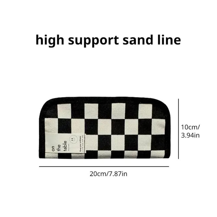 20cm Black And White Checkerboard Grid Pencil Bag Large