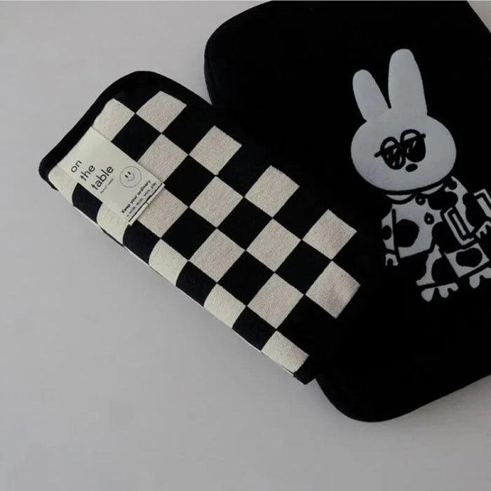 20cm Black And White Checkerboard Grid Pencil Bag Large