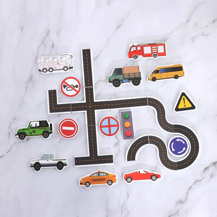 23 Piece Bath Toy Set Sticky Wall City Traffic Car Road