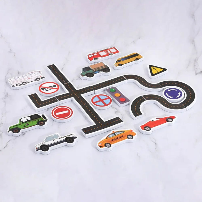 23 Piece Bath Toy Set Sticky Wall City Traffic Car Road