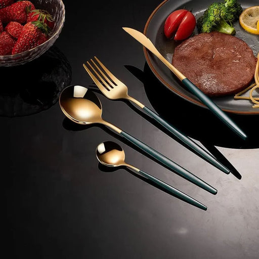 24 Piece Black Gold Stainless Steel Flatware Set