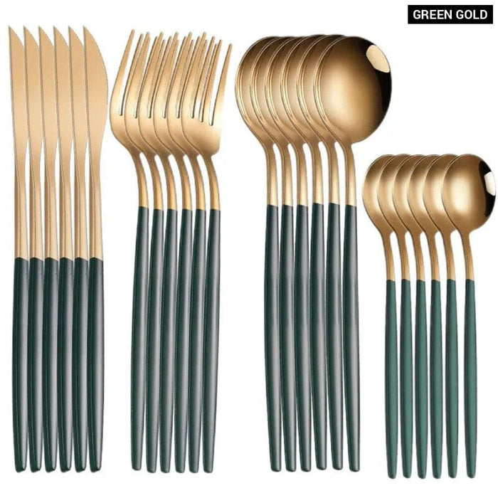 24 Piece Black Gold Stainless Steel Flatware Set