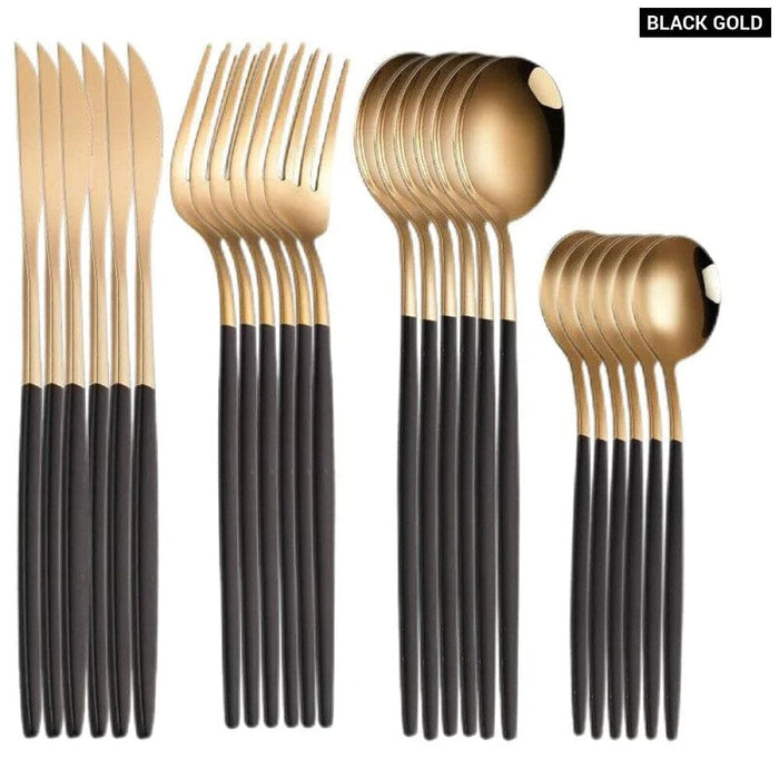 24 Piece Black Gold Stainless Steel Flatware Set