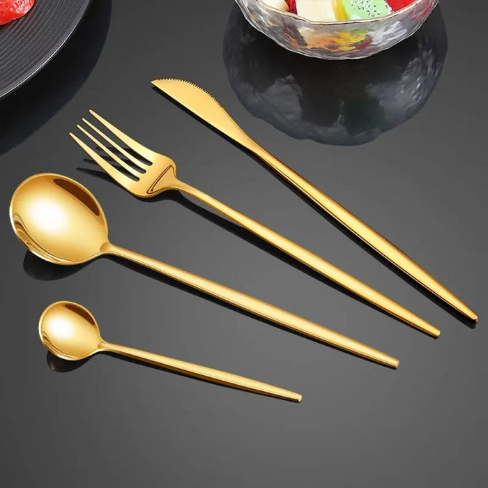 24 Piece Gold Stainless Steel Dinnerware Set