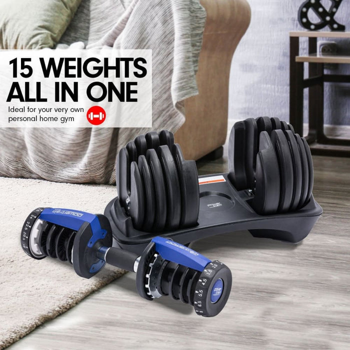 24kg Powertrain Adjustable Home Gym Dumbbell - Blue