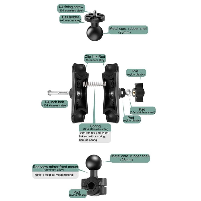 25mm Ball Head Motorcycle Rearview Mirror Screw Hole Mount