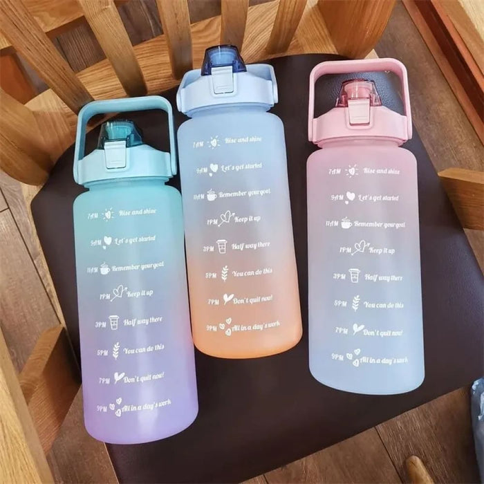 2l Outdoor Sport Water Bottle With Time Marker Leakproof