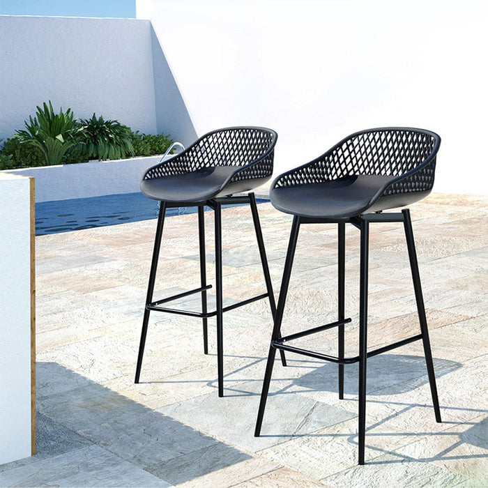 2pc Outdoor Bar Stools Plastic Metal Dining Chair Patio