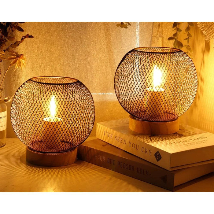 2pcs Battery Powered Metal Mesh Candle Holder For Home Decor