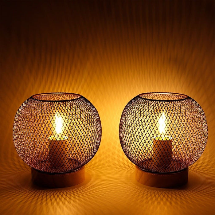 2pcs Battery Powered Metal Mesh Candle Holder For Home Decor