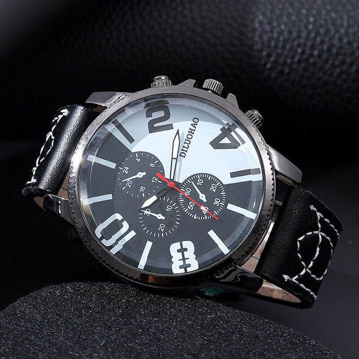 2pcs Big Dial Quartz Wristwatch Luxury Men Leather Business