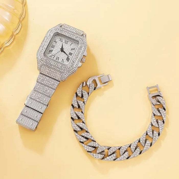 2pcs Set Diamond Women Watches Gold Watch Ladies Wrist