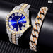 2pcs Fashion Luxury Full Diamond Steel Band Calendar Roman