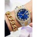 2pcs Fashion Luxury Full Diamond Steel Band Calendar Roman