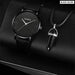 2pcs Set Fashion Mens Leather Watches Simple Men Business