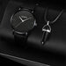 2pcs Set Fashion Mens Leather Watches Simple Men Business