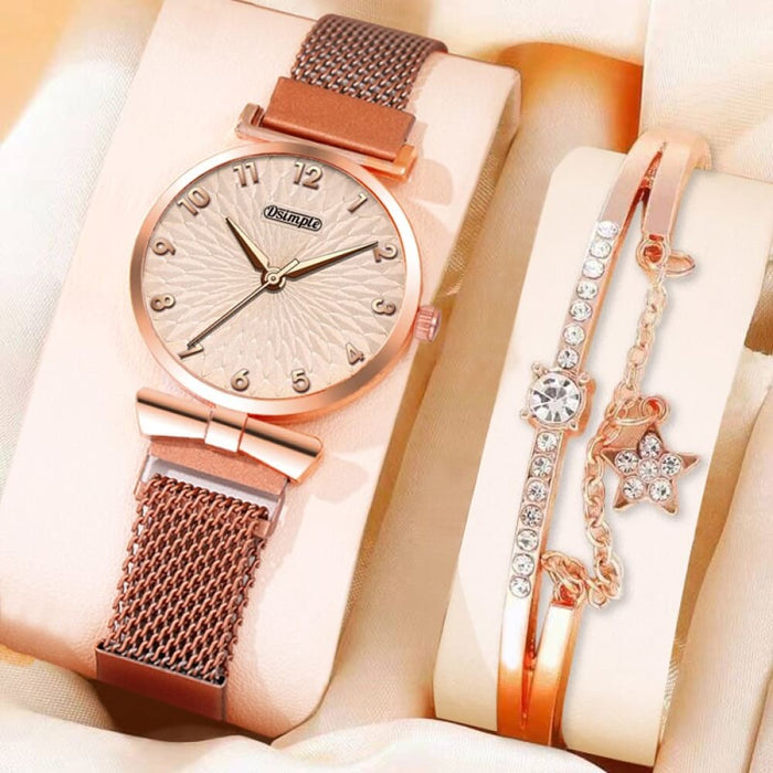 2pcs Set Fashion Women Bracelet Quartz Watches Magnetic