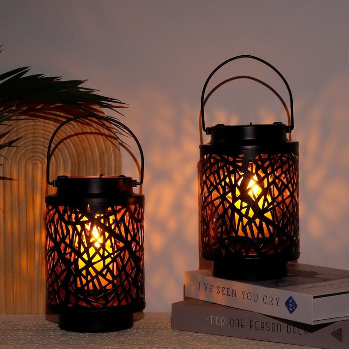 2pcs Metal Hanging Candle Holder Lanterns With Handle