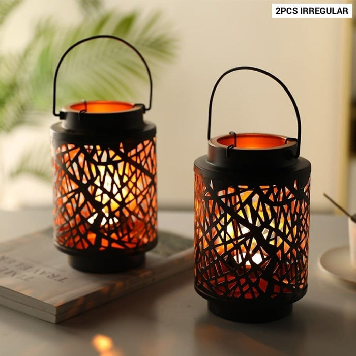 2pcs Metal Hanging Candle Holder Lanterns With Handle