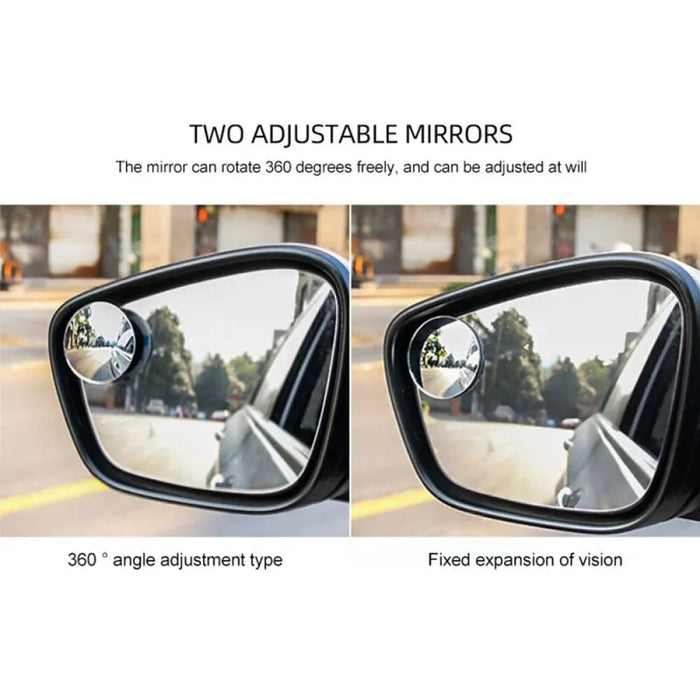 2pcs Round Convex Blind Spot Mirror 360 Adjustable Wide