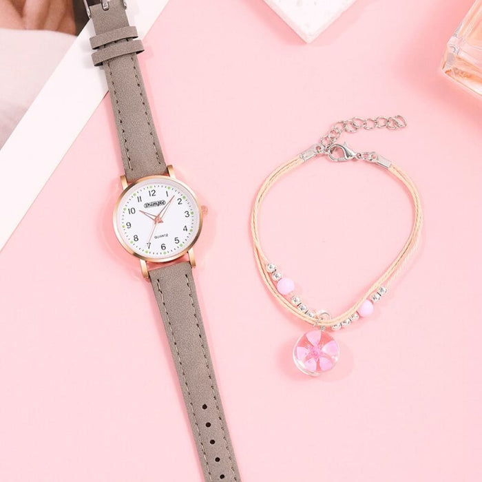 2pcs Women Watches Bracelet Set Girls Fashion Leather