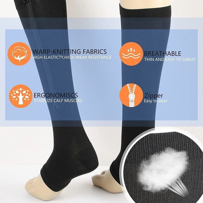 2pcs/pair Zipper Compression Open Toe Stockings For Women