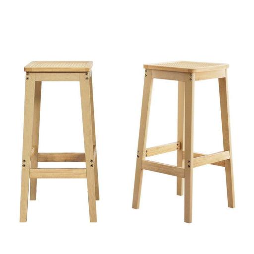 2x Bar Stools Rubber Wood Stool Counter Chair Rattan