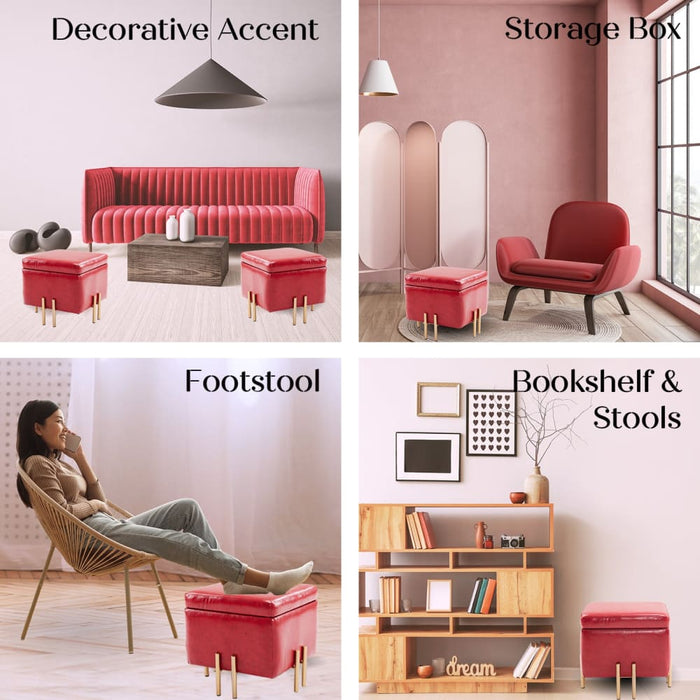 2x Storage Ottoman Foot Stool Cube Tuffet Seat 45cm Pu