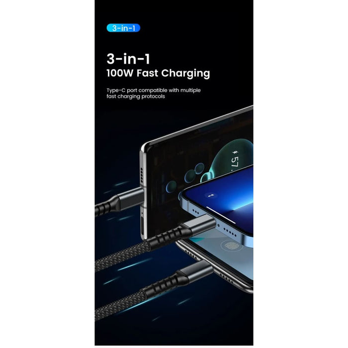 3 In 1 100w Fast Charging Usb To Type c Micro Charger Cable